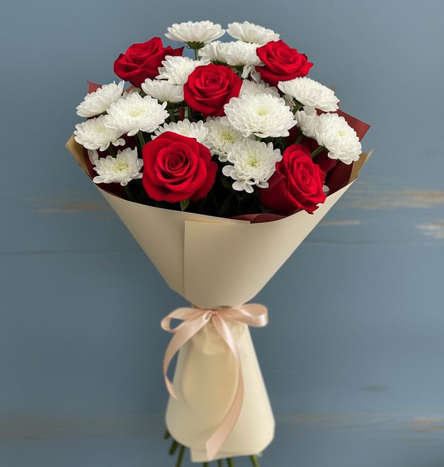 Букет цветов из: Розы и Хризантемы в Дунай