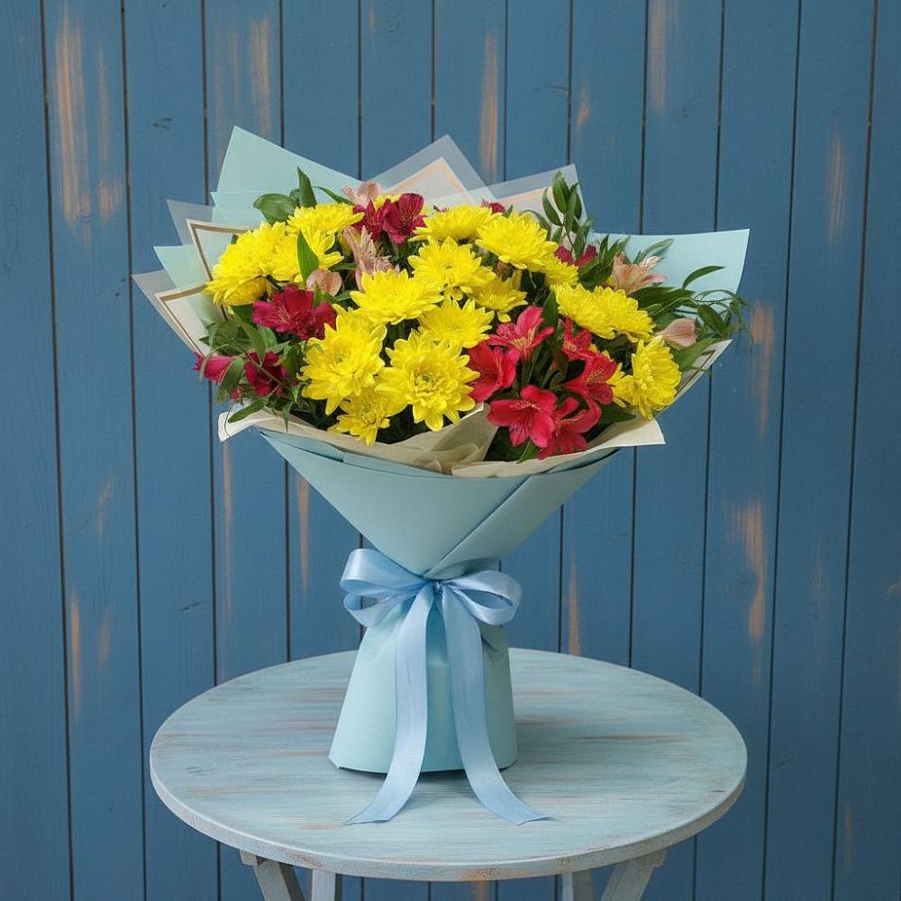 Букет цветов из: Альстромерии и Хризантемы в Дунай
