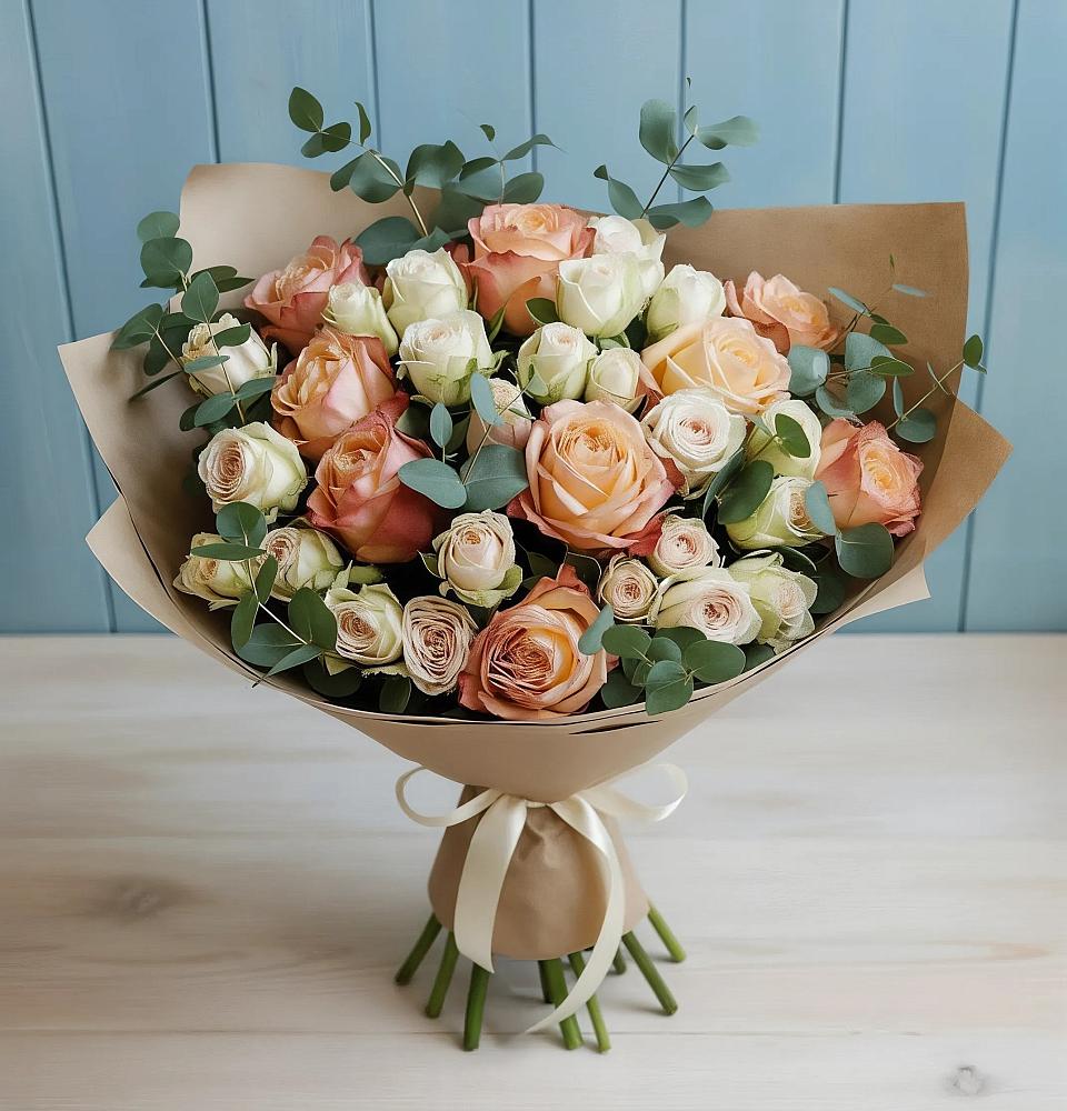 Букет цветов из: Альстромерии и Розы в Дунай