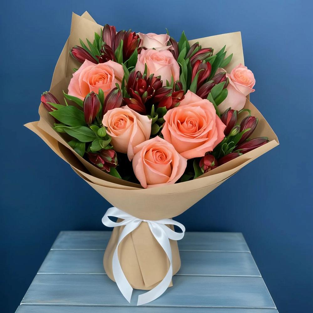 Букет цветов из: Розы и Альстромерии в Дунай