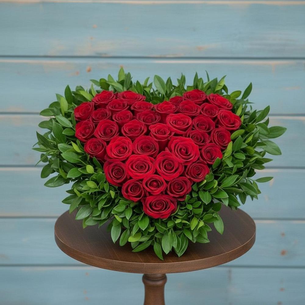 Цветочная композиция из Розы в виде сердца в Дунай