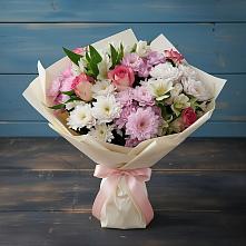 Букет цветов из:  Хризантемы, Альстромерии и Розы #REPLACE_PRED# Дунай