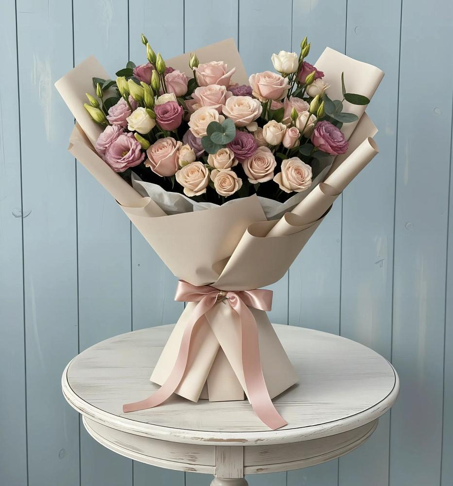 Букет цветов из: Розы и Лизиантусы в Дунай