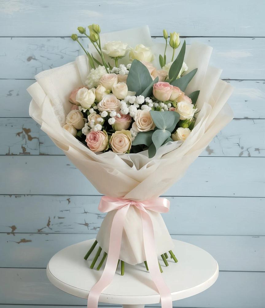 Букет цветов из: Розы и Лизиантусы в Дунай