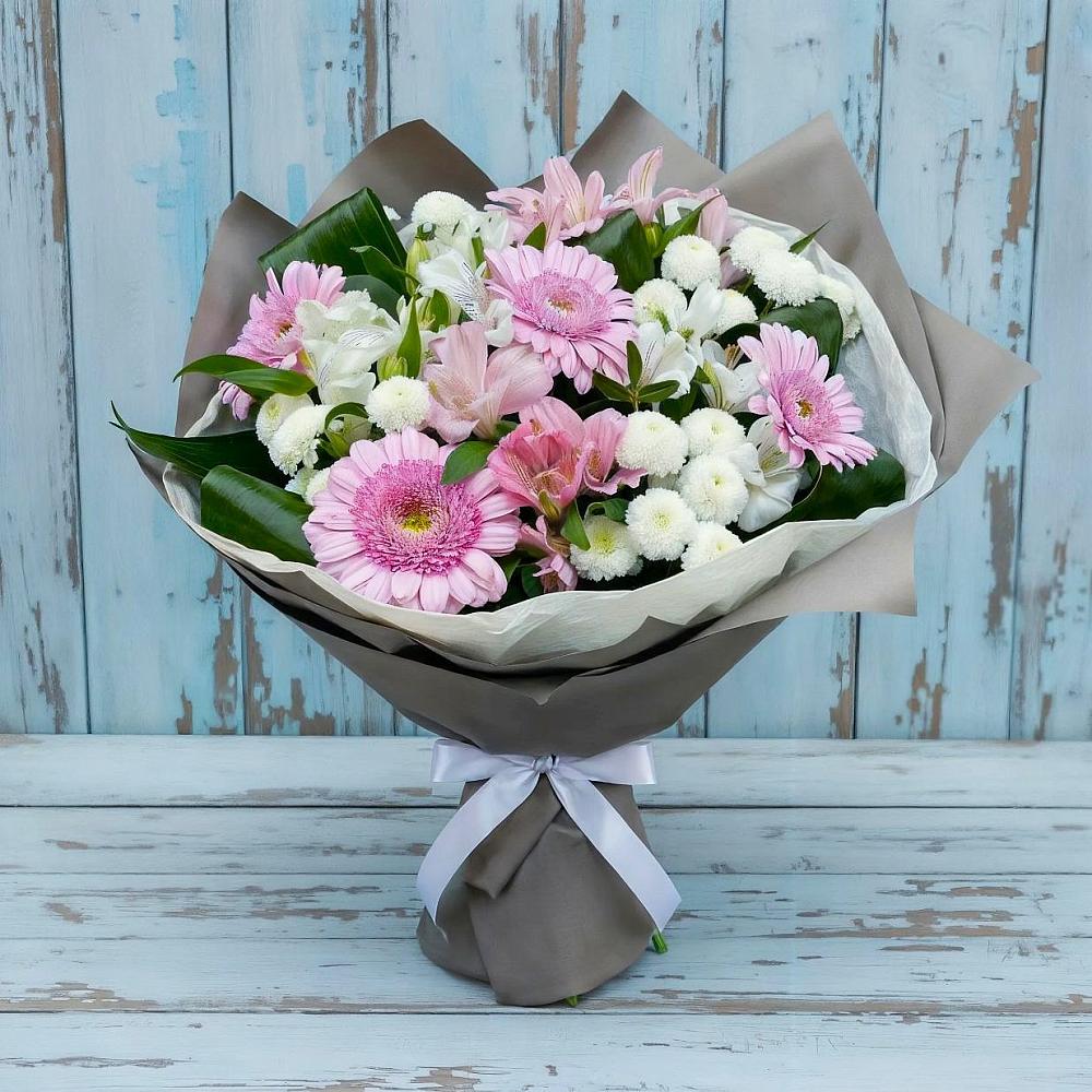 Букет цветов из: Герберы, Альстромерии и Хризантемы в Дунай
