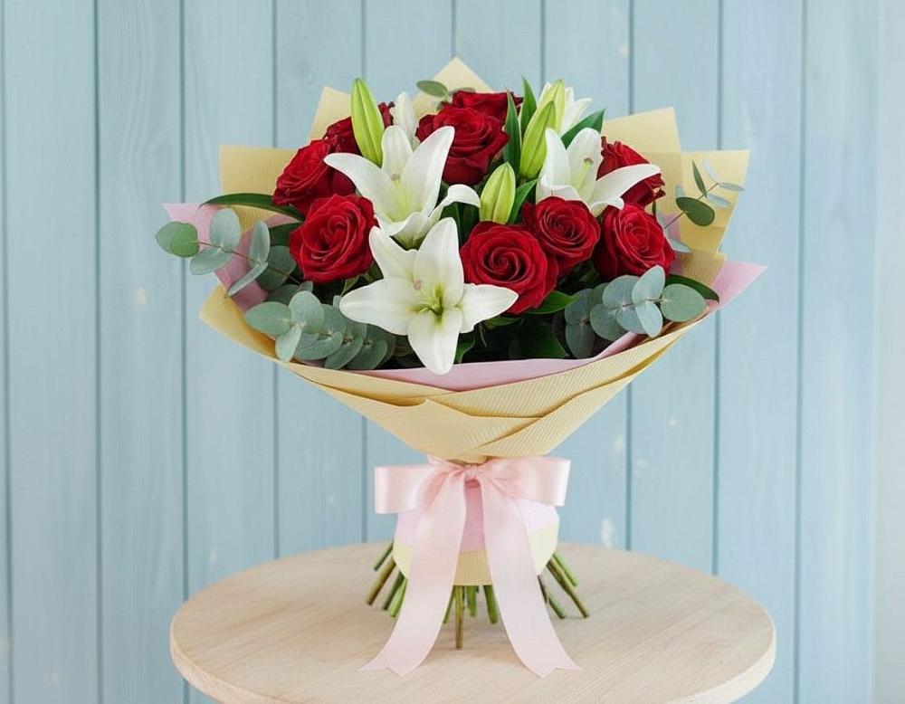 Букет цветов из: Лилии и Розы в Дунай