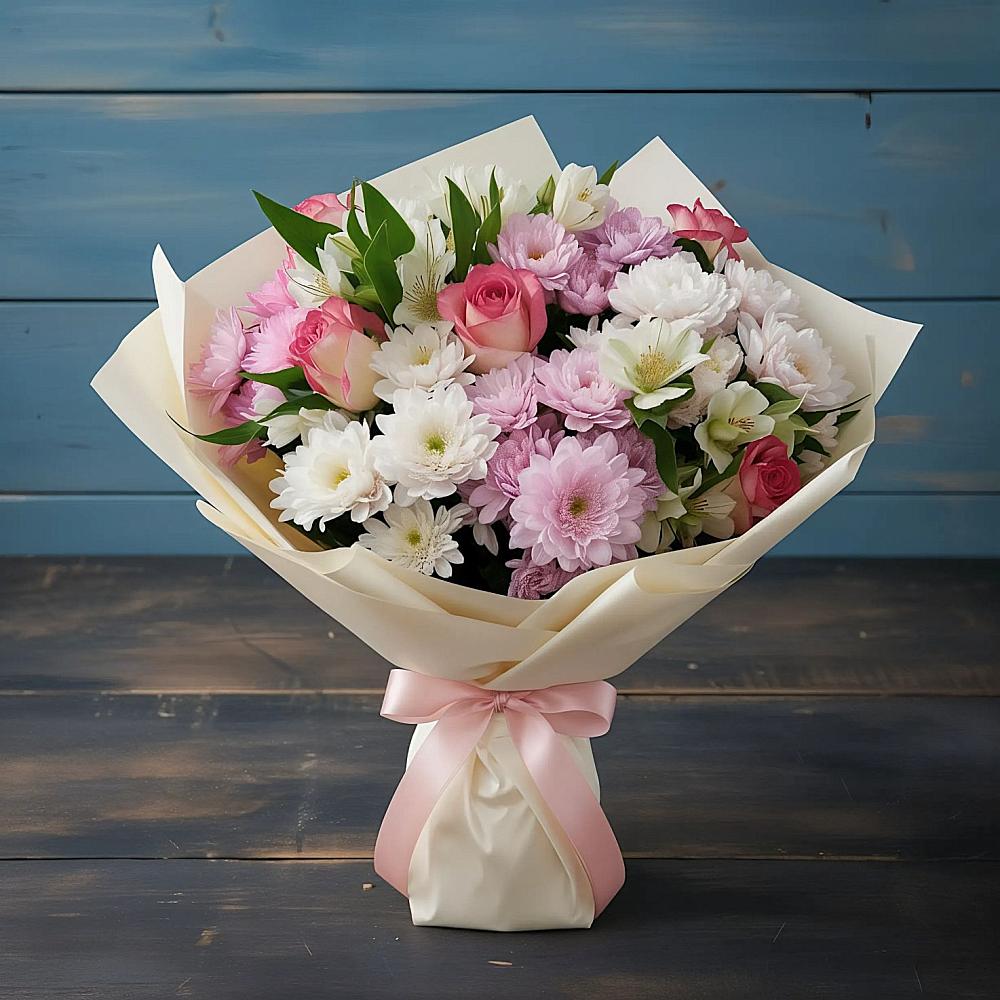 Букет цветов из: Хризантемы, Альстромерии и Розы в Дунай